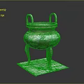 Ancient Bronze Ding With Intricate Carvings Two Handles Three Legs On Square Base