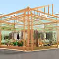 Shopping Mall Store Design With Glass Roof Wooden Frame Indoor Plants And Display Areas