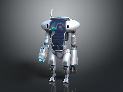 Futuristic Silver Robot With Transparent Chest Blue Light And Mechanical Structure 3d model