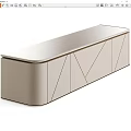 Modern TV Stand With Light Beige Finish And Geometric Patterned Doors