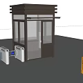 Modern Security Guard Booth With Glass Doors Turnstiles And Barrier Gate