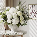 Elegant Ornament Decoration Set With White Flowers Greenery Vase And Wall Art On Marble Table