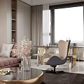 Elegant Modern Living Dining Room Interior With Pink Sofa And Marble Dining Table