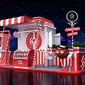 Sign In Booth Featuring Red White Stripes Cartoon Chocolate Cookie Drinks And Starry Sky