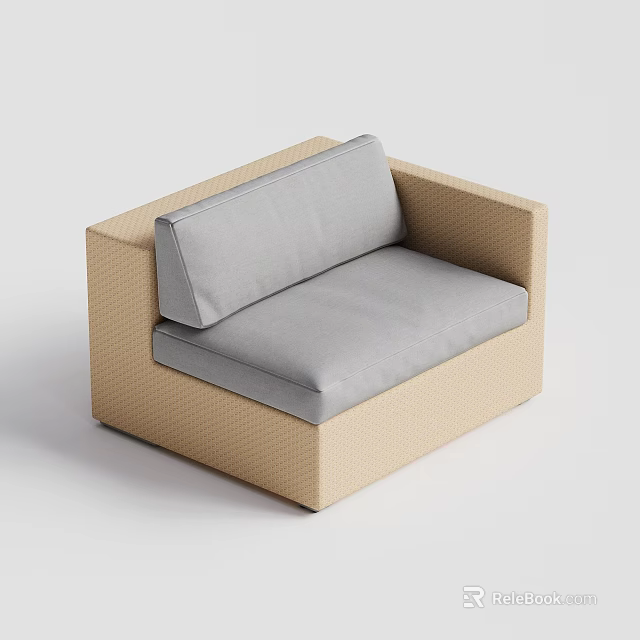 Modern Woven Single Seater Sofa With Beige Frame And Gray Cushion 3d model
