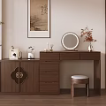 Elegant New Chinese Style Solid Wood Dressing Table With Ample Storage And Lighted Makeup Mirror