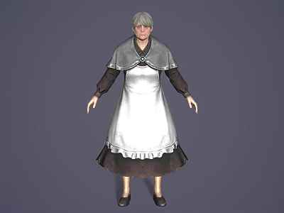 Game Movie Character With White Hair Gray Shawl And White Frilled Apron 3d model