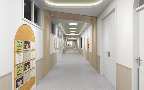 Modern kindergarten first floor corridor 3d model