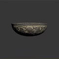 Elegant Vintage Metal Bowl With Intricate Carved Patterns And Blueish Interior Design