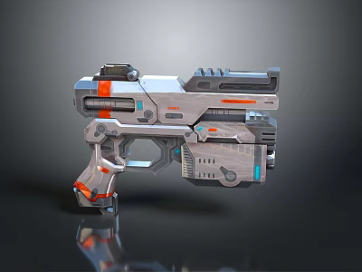 Futuristic Sci-Fi Gun Weapon Featuring Metal Construction And Orange Blue Accents Design 3d model