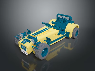 Yellow and Blue Toy Car Model with Open Cockpit and Large Wheels 3d model