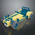 Yellow and Blue Toy Car Model with Open Cockpit and Large Wheels