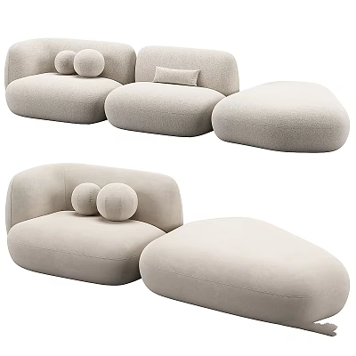 Modern Beige Modular Sofa Set With Soft Cushions And Sectional Design For Living Room 3d model