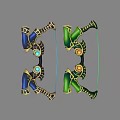 Fantasy Weapon Bow With Blue Green Colors Golden Accents And Decorative Gemstones