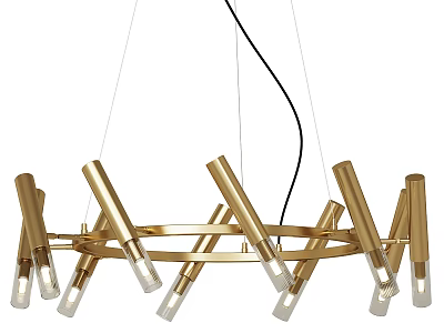 Modern Golden Ring Shaped Pendant Light With Cylindrical Arms And Transparent Shades 3d model