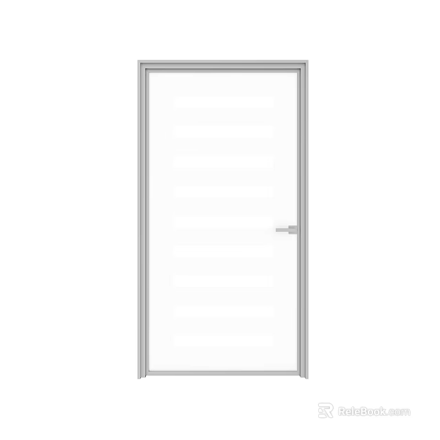 Swing Door With White Frame Glass Panels Horizontal Lines And Silver Handle 3d model 