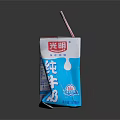 Pure Milk Beverage in Paper Carton with Inserted Straw and Blue White Packaging
