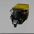 Tricycle Motorcycle With Yellow Roof Black Body Green Graphics Yellow Wheels Windshield And Top Lights