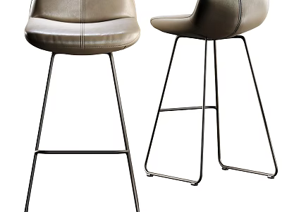 Modern Minimalist Bar Stools With Leather Upholstered Seat And Black Metal Legs 3d model