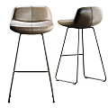 Modern Minimalist Bar Stools With Leather Upholstered Seat And Black Metal Legs