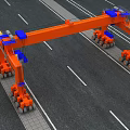 Orange Gantry Crane With Multiple Wheels And Blue Components On Road 3d model