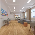 Modern School Learning Space With Comfortable Seating Whiteboard And Large Windows