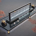 Modern Water Fountain With Waterfall Wall Black Base Surrounding Pool Lights And Red Maple Trees