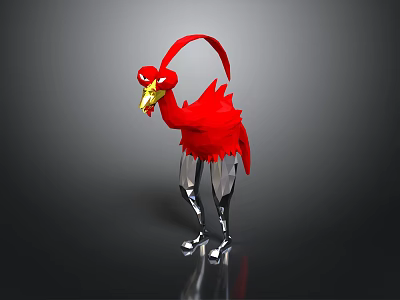 Red Flamingo Sculpture With Shiny Transparent Legs And Yellow Beak 3d model