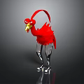 Red Flamingo Sculpture With Shiny Transparent Legs And Yellow Beak