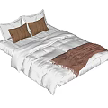 Double Bed with White Bed Sheets Comforter Brown Pillows and Throw Blanket 3d model