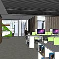 Modern Public Office Space with Workstations Computers Ergonomic Chairs and Green Plants 3d model
