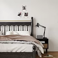 Cozy Double Bed With Black Wooden Headboard White Pillows Pink Blanket And Window Curtains