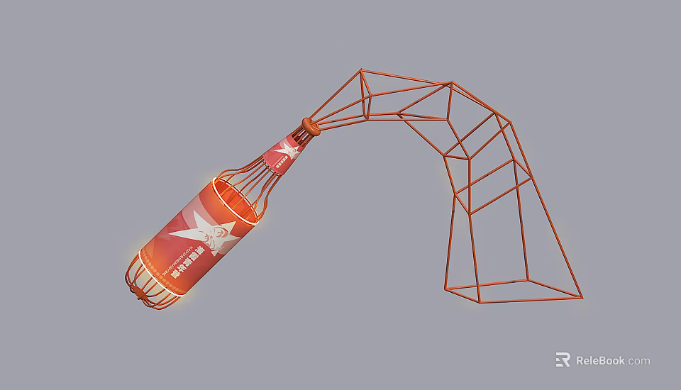 Red Punching Bag Connected With Orange Geometric Frame Structure Design 3d model