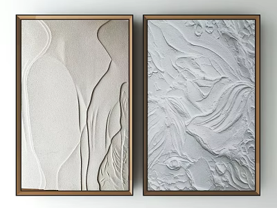 Abstract White Textured Relief Decorative Paintings With Wooden Frames For Home Decor 3d model