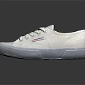 White Canvas Lace Up Low Top Shoes With Rubber Sole Brand Logo And Reflective Surface