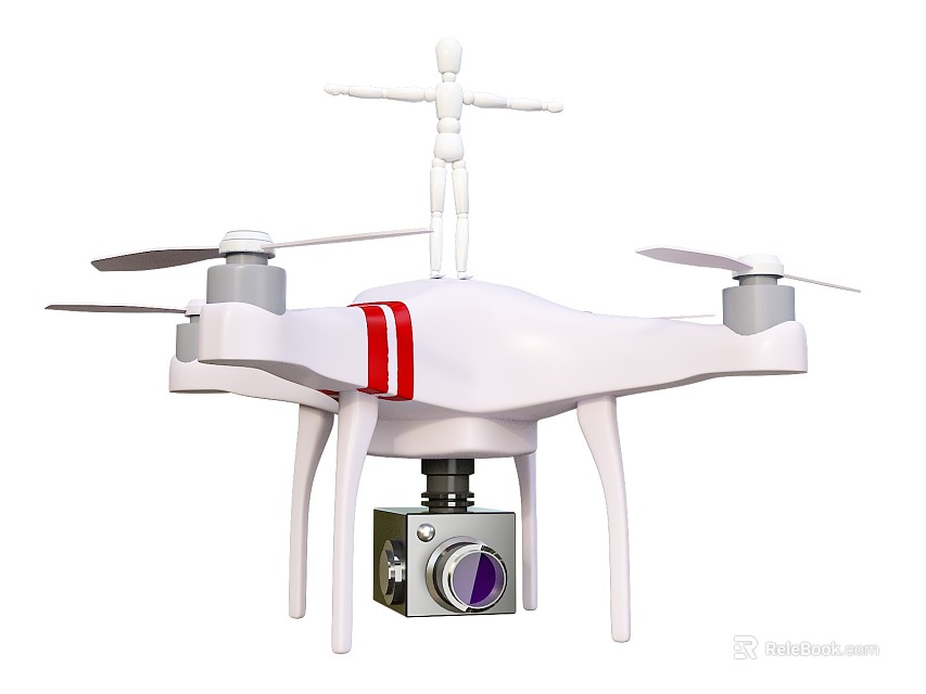 Smart Machine Drone With Camera Human Figure Propellers And Red Stripe On White Body 3d model 