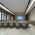Modern Conference Room Interior With Long Table Projector Screen And Comfortable Chairs 3d model