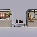 Decorative Display Booths With Flowers Musical Instruments And Vases On Table