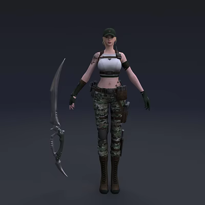 Modern game character female agent 3d model