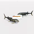 Realistic Aquatic Animal Two Dark Colored Fish With Fins On White Background