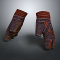 Brown And Red Leather Gloves With Decorative Straps Buttons And Vintage Design