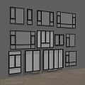 Assorted Window Styles With Different Sizes And Frames On White Wall 3d model