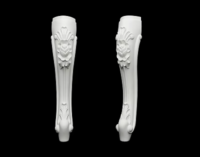Pair of White Classical Carved Columns With Intricate Floral Decorations 3d model