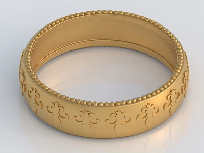 Exquisite Gold Ring With Intricate Carved Patterns And Beaded Edge Design 3d model