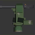 Green Vintage Weapon Cannon With Barrel Sight And Life Safety Device Label On Cylindrical Base