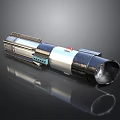 Futuristic Metallic Weapon With Silver Black Body Red Button Blue Details And Reflective Surface