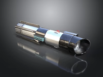 Futuristic Metallic Weapon With Silver Black Body Red Button Blue Details And Reflective Surface 3d model