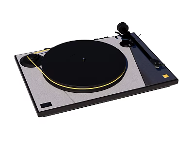 HiFi Vinyl Turntable Player with Black Platter Yellow Tonearm and Gray Base 3d model