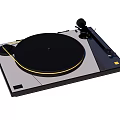 HiFi Vinyl Turntable Player with Black Platter Yellow Tonearm and Gray Base