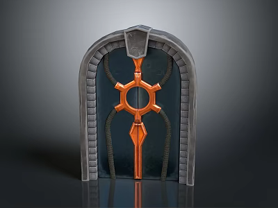 Arched Furniture Panel With Gray Textured Frame And Orange Geometric Design 3d model